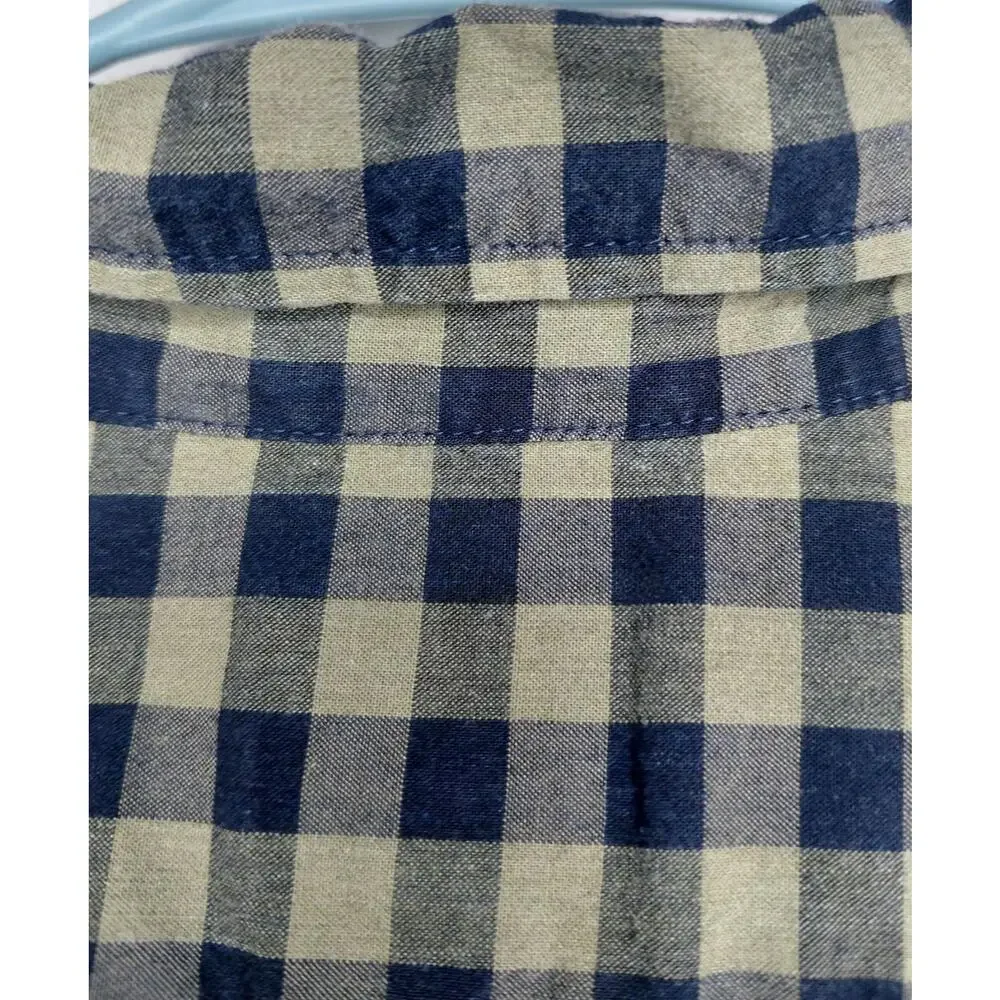 J.Crew Secret Wash Slim Fit Gingham Button Down Shirt Mens L Olive Black Organic